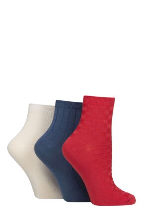 Women's 3 Pair SOCKSHOP Plain and Patterned Bamboo Ankle Socks Textured Nautical 4-8