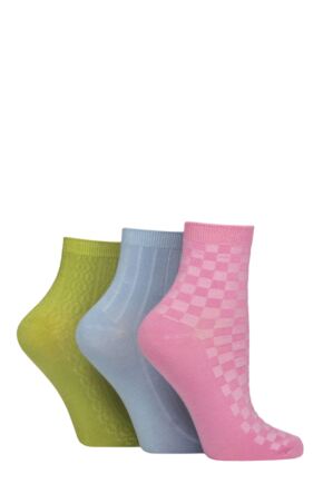 Women's 3 Pair SOCKSHOP Plain and Patterned Bamboo Ankle Socks Textured Ocean View 4-8