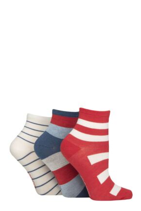 Women's 3 Pair SOCKSHOP Plain and Patterned Bamboo Ankle Socks Striped Nautical 4-8