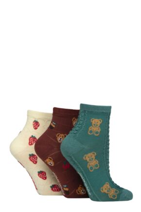 Women's 3 Pair SOCKSHOP Patterned Pelerine Bamboo Anklet Socks