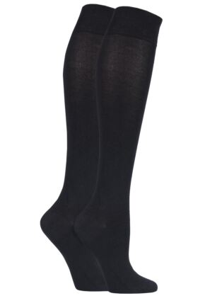 Women's 2 Pair SOCKSHOP Plain and Patterned Bamboo Knee High Socks with Smooth Toe Seams Black