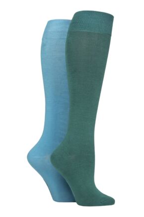 Ladies 2 Pair SOCKSHOP Plain and Patterned Bamboo Knee High Socks with Smooth Toe Seams Storm 4-8