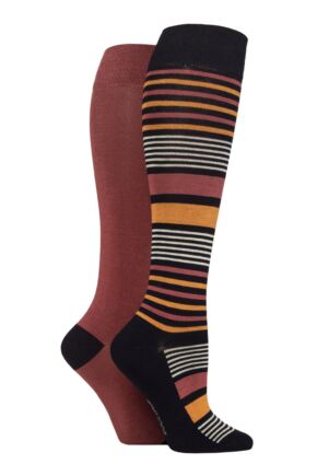 Ladies 2 Pair SOCKSHOP Plain and Patterned Bamboo Knee High Socks with Smooth Toe Seams Marmalade Stripe 4-8