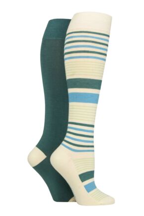 Ladies 2 Pair SOCKSHOP Plain and Patterned Bamboo Knee High Socks with Smooth Toe Seams Storm Stripe 4-8
