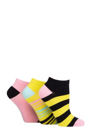 Women's 3 Pair SOCKSHOP Patterned, Striped, Plain, Ribbed and Mesh Bamboo Trainer Socks Lime Refresher Striped 4-8