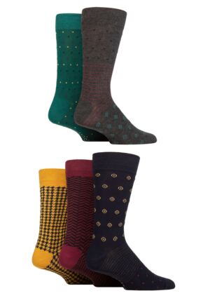 Mens 5 Pair SOCKSHOP Plain, Striped and Patterned Bamboo Socks