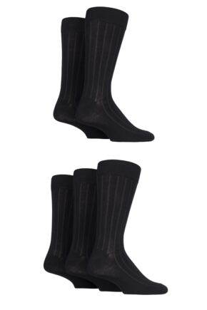 Mens 5 Pair SOCKSHOP Plain, Striped and Patterned Bamboo Socks Black Ribbed 7-11