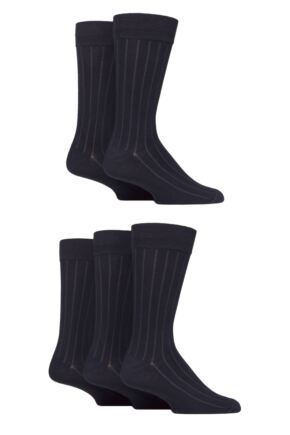 Mens 5 Pair SOCKSHOP Plain, Striped and Patterned Bamboo Socks Navy Ribbed 7-11