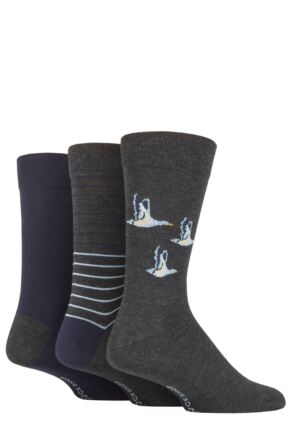 Men's 3 Pair SOCKSHOP Plain, Patterned, Striped and Heel & Toe Bamboo Socks Charcoal 7-11 Mens