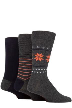 Men's 3 Pair SOCKSHOP Plain, Patterned, Striped and Heel & Toe Bamboo Socks Charcoal Fair Isle 7-11 Mens