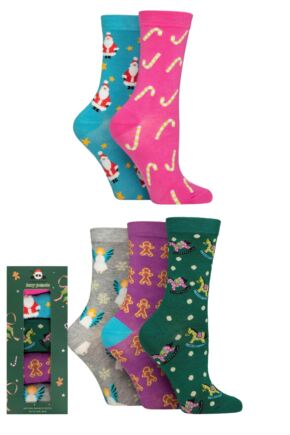 Women's 5 Pair SOCKSHOP Lazy Panda Christmas Gift Boxed Bamboo Socks