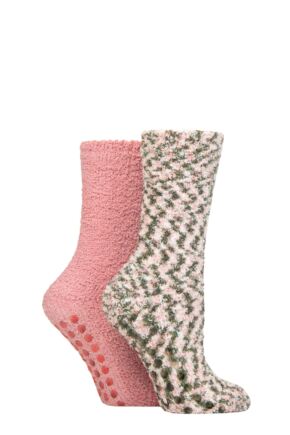 Women's 2 Pair SOCKSHOP Cosy Slipper Socks with Grip Wild Rose 4-8 Ladies