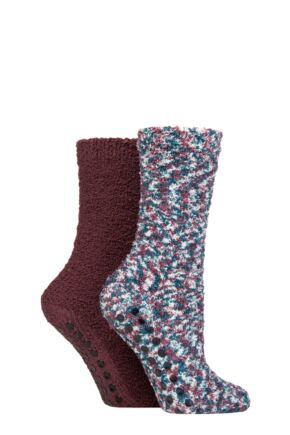 Women's 2 Pair SOCKSHOP Cosy Slipper Socks with Grip