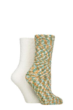 Ladies 2 Pair SOCKSHOP Cosy Slipper Socks with Grip Marmalade 4-8