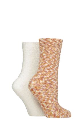 Ladies 2 Pair SOCKSHOP Cosy Slipper Socks with Grip Pumpkin Spice 4-8