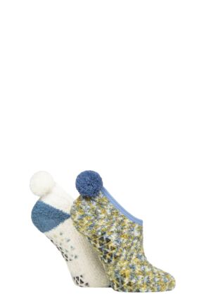 Women's 2 Pair SOCKSHOP Pom Pom Mary Jane Socks Spanish Moss 4-8