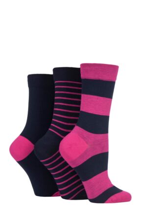 Women's 3 Pair SOCKSHOP Gentle Bamboo Socks with Smooth Toe Seams in Plains and Stripes