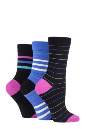 Women's 3 Pair SOCKSHOP Gentle Bamboo Socks with Smooth Toe Seams in Plains and Stripes Neon Lights 4-8 Ladies