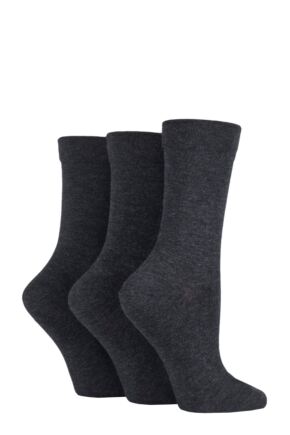 Women's 3 Pair SOCKSHOP Gentle Bamboo Socks with Smooth Toe Seams in Plains and Stripes Grey