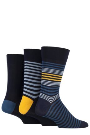 Mens 3 Pair SOCKSHOP Comfort Cuff Gentle Bamboo Striped Socks with Smooth Toe Seams Cosmic Blue / Dark Amethyst 7-11 Mens