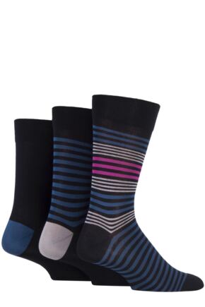 Mens 3 Pair SOCKSHOP Comfort Cuff Gentle Bamboo Striped Socks with Smooth Toe Seams Teal Jewel / Black 7-11 Mens