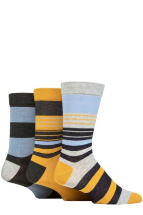 Mens 3 Pair SOCKSHOP Comfort Cuff Gentle Bamboo Striped Socks with Smooth Toe Seams Blue Jay 12-14