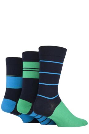 Mens 3 Pair SOCKSHOP Comfort Cuff Gentle Bamboo Striped Socks with Smooth Toe Seams Azurite 7-11