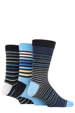 Mens 3 Pair SOCKSHOP Comfort Cuff Gentle Bamboo Striped Socks with Smooth Toe Seams Cool Neon 7-11 Mens