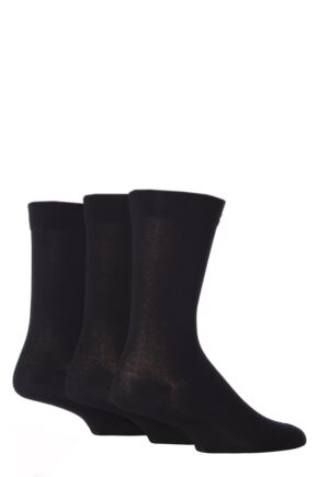 Mens 3 Pair SOCKSHOP Comfort Cuff Plain Gentle Bamboo Socks with Smooth Toe Seams Black 12-14