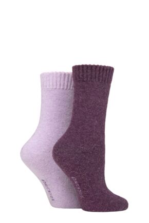 Women's 2 Pair SOCKSHOP Wool Mix Striped and Plain Boot Socks Royal Purple Plain 4-8 Ladies