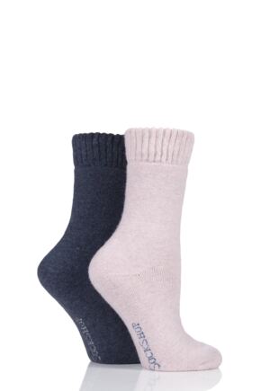 Women's 2 Pair SOCKSHOP Wool Mix Striped and Plain Boot Socks