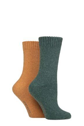 Women's 2 Pair SOCKSHOP Wool Mix Striped and Plain Boot Socks