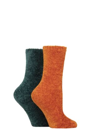 Women's 2 Pair SOCKSHOP Chenille Boot Socks Marmalade 4-8 Ladies