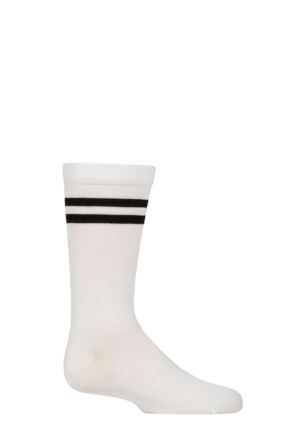 Boys and Girls 1 Pair SOCKSHOP Plain and Striped Bamboo Socks with Comfort Cuff and Smooth Toe Seams Sports Stripe White 6-8.5