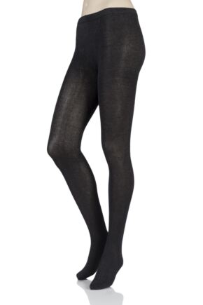 Women's 1 Pair SOCKSHOP Plain Bamboo Tights with Smooth Toe Seams Charcoal Twist Small / Medium