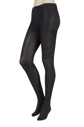 Women's 1 Pair SOCKSHOP Plain Bamboo Tights with Smooth Toe Seams Charcoal Twist Small / Medium