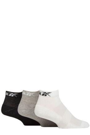 Mens and Women's 3 Pair Reebok Essentials Cotton Ankle Socks with Arch Support and Mesh Top