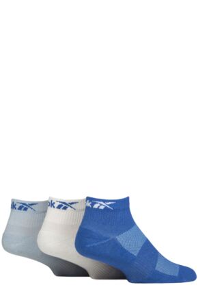 Mens and Women's 3 Pair Reebok Essentials Cotton Ankle Socks with Arch Support and Mesh Top