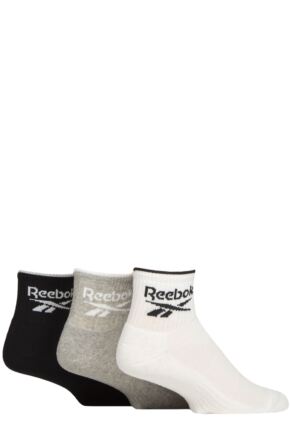 Mens and Women's 3 Pair Reebok Essentials Cotton Ankle Socks with Arch Support