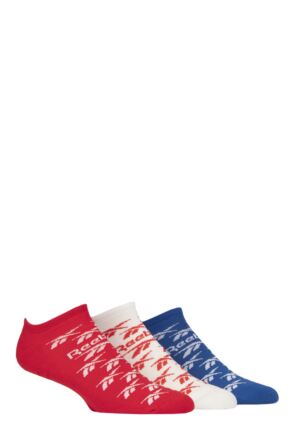 Mens and Ladies 3 Pair Reebok Essentials Cotton Trainer Socks Red / White / Blue 4.5-6 UK