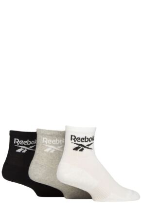 Mens and Women's 3 Pair Reebok Core Cotton Cushioned Ankle Socks