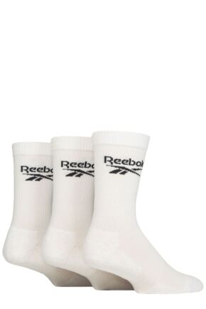 Mens and Women's 3 Pair Reebok Core Ribbed Cotton Crew Socks White 4.5-6 UK