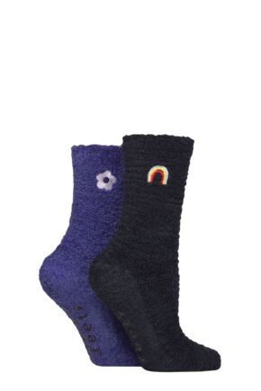 Women's 2 Pair SOCKSHOP Wildfeet Embroidered Cosy Lounge Socks