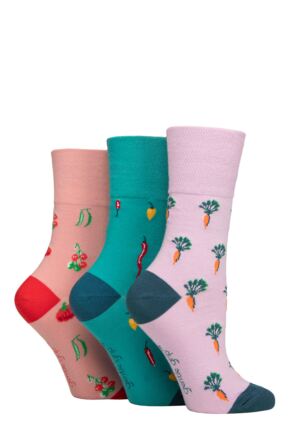 Women's 3 Pair Gentle Grip RHS Royal Horticultural Society Patterned Cotton Socks