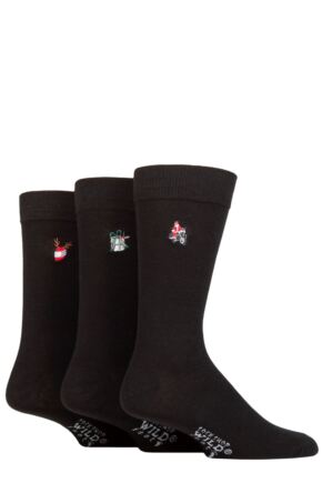 Mens 3 Pair SOCKSHOP Wildfeet Embroidered Socks