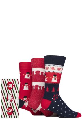 Mens 3 Pair SOCKSHOP Wildfeet Cotton Christmas Socks in Candy Cane Gift Box