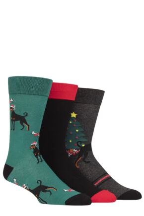 Mens 3 Pair SOCKSHOP Wildfeet Cotton Christmas Gift Socks