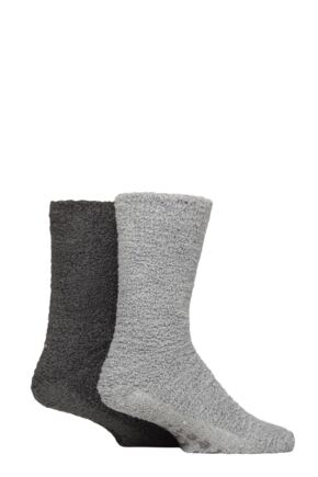 Mens 2 Pair SOCKSHOP Wildfeet Cosy Lounge Socks Grey 7-11 Men's