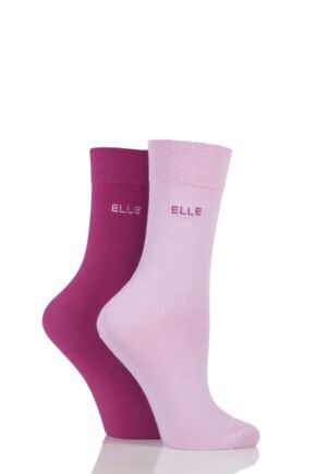 Ladies 2 Pair Elle Plain Bamboo Fibre Socks Magenta /Pink 4-8 Ladies