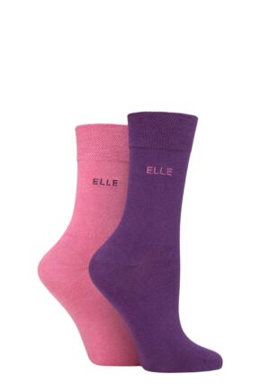 Women's 2 Pair Elle Plain Bamboo Fibre Socks Wild Rose 4-8 Ladies